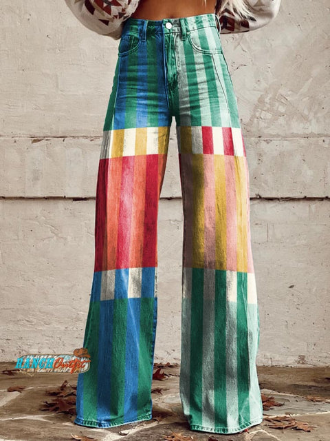 Women's Retro Abstract Geometric Art Casual Wide Leg Pants