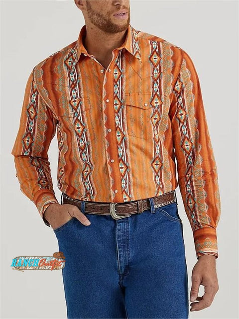 Long Sleeve Western Snap Printed Shirt In Rust