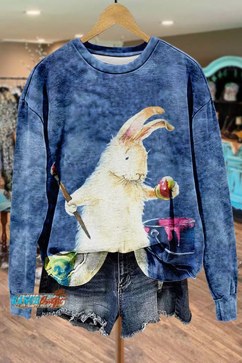 Cute Bunny Print Tie-Dye Sweatshirt