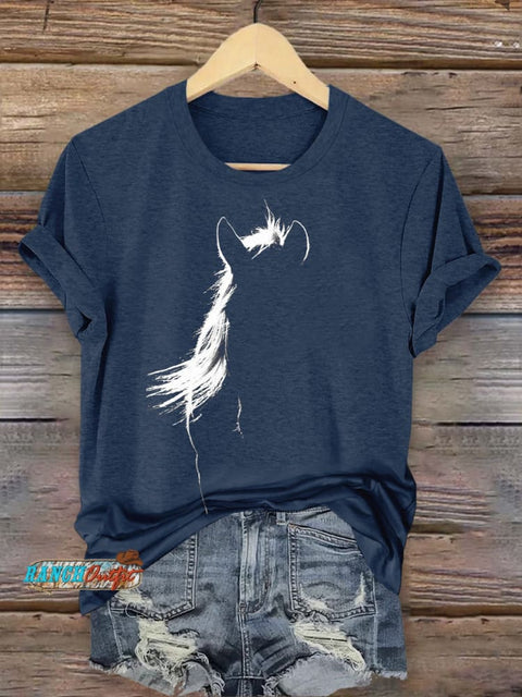Silhouette Horse Art Print Printed T-Shirt S / Navy Blue