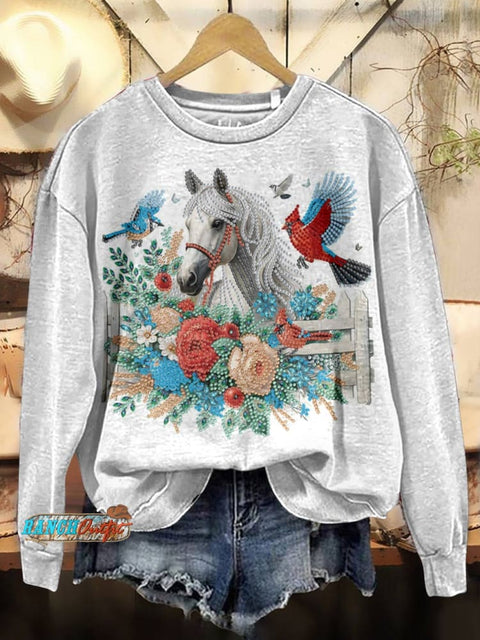 Horse Print Casual Cotton Sweatshirt