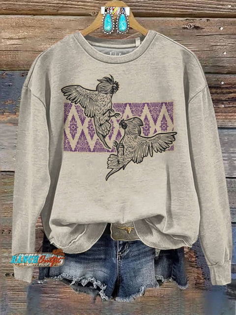 Cock Fight Print Casual Cotton Sweatshirt