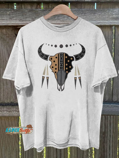 Buffalo Skull and Feathers Graphic T-shirt