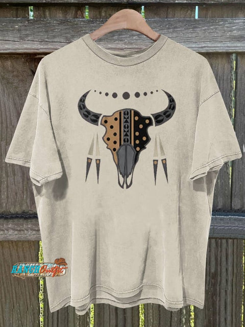 Buffalo Skull and Feathers Graphic T-shirt