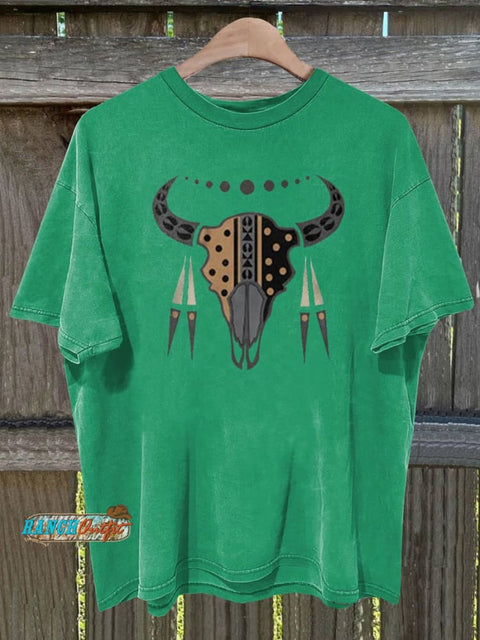 Buffalo Skull and Feathers Graphic T-shirt