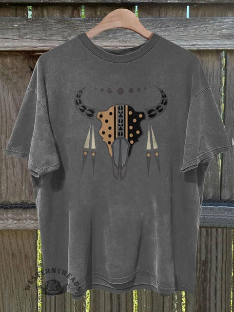 Buffalo Skull and Feathers Graphic T-shirt