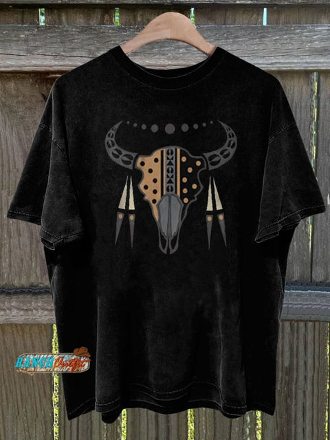 Buffalo Skull and Feathers Graphic T-shirt