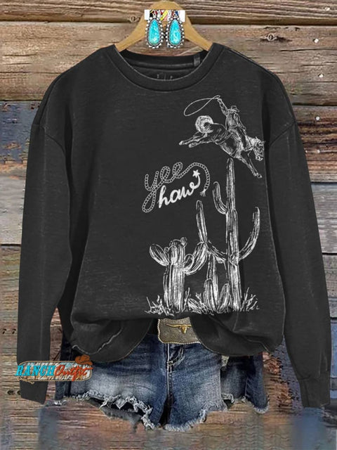 Cactus Cowboy Print Casual Cotton Sweatshirt