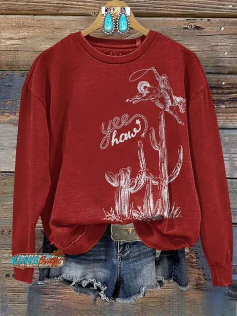 Cactus Cowboy Print Casual Cotton Sweatshirt