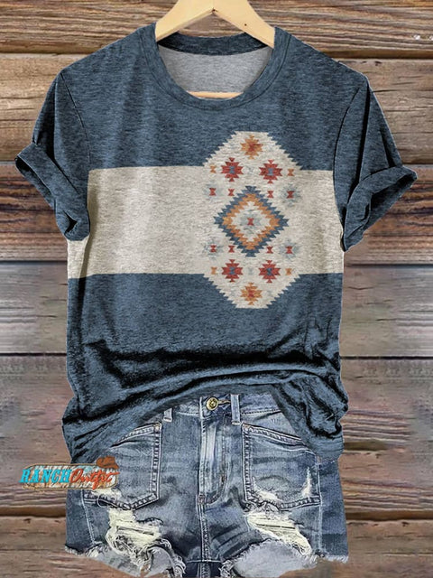 Blue and Beige Aztac Geometry T-shirt