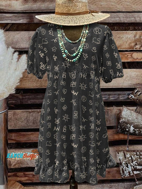 Women's Classic West Cattle Brands Print Pocket Cotton Dress