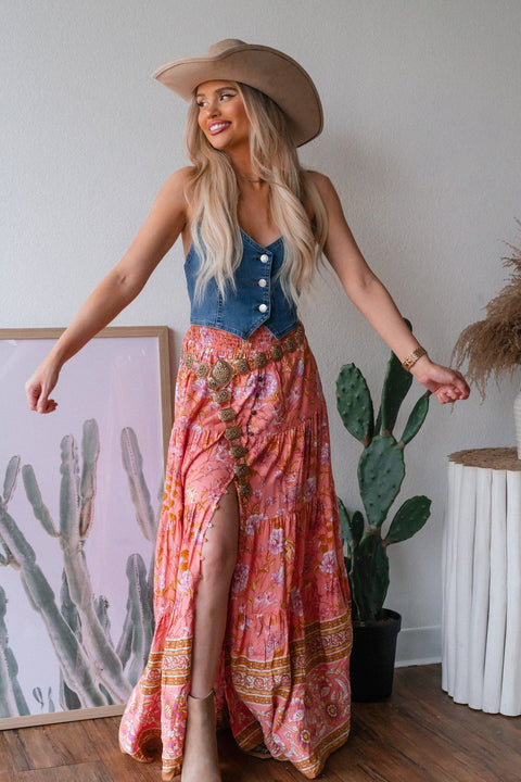 Garden Gossip Floral Maxi Skirt (Pink)