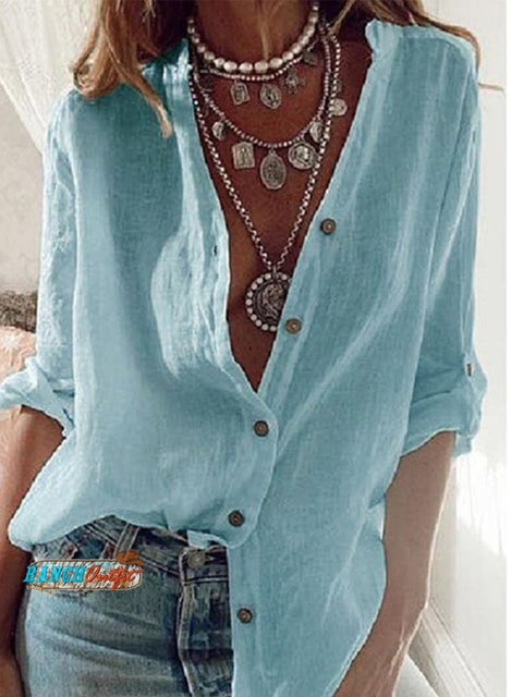 Women's Print Casual Cotton And Linen Shirt