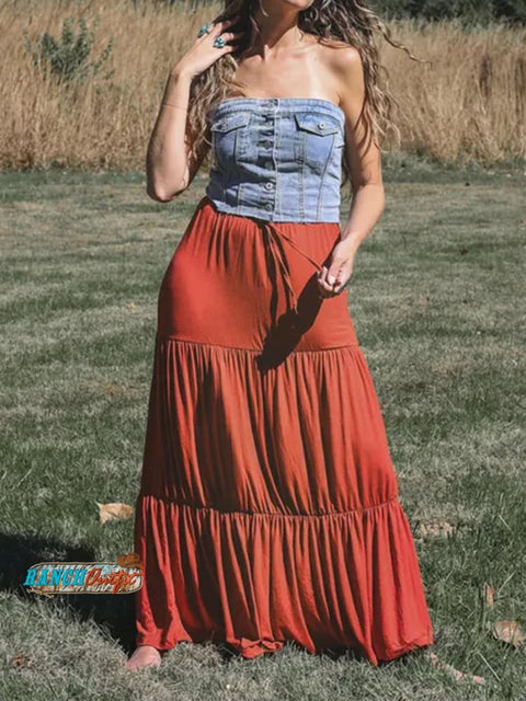 Women's Tiered Skirt Maxi Western Long Skirt Women’s Hippie Gypsy Goddess Boho Skirt