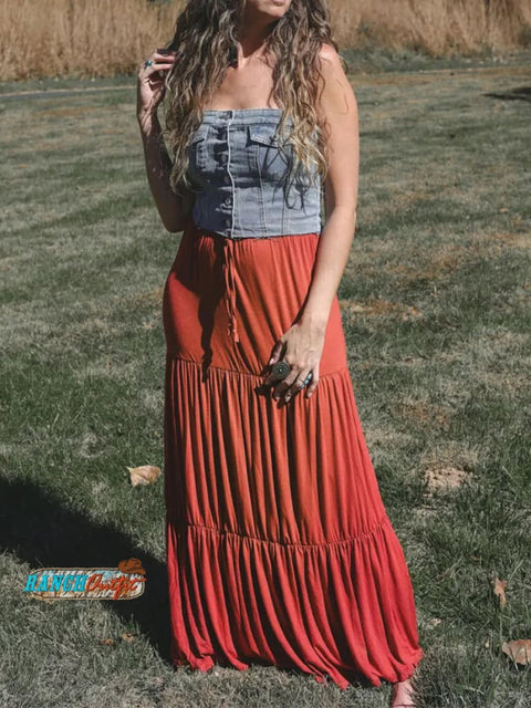 Women's Tiered Skirt Maxi Western Long Skirt Women’s Hippie Gypsy Goddess Boho Skirt