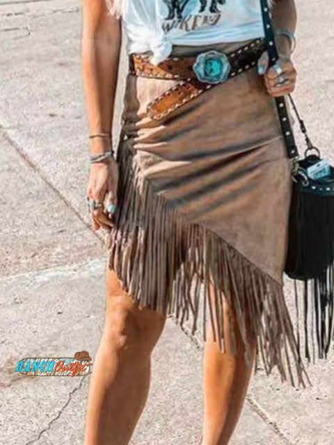 Women's Suede Fringed Skirt