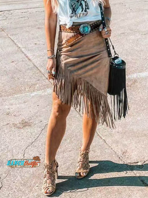 Women's Suede Fringed Skirt