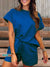 Solid Color Textured Fabric Crew Neck Top and Shorts Casual Two-piece Set