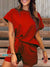 Solid Color Textured Fabric Crew Neck Top and Shorts Casual Two-piece Set