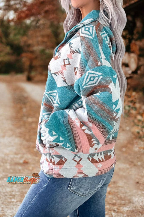 Vintage Aztec Print Half Zip Pullover