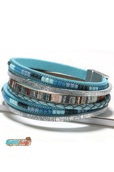 Bohemian Braided Leather Bracelet Blue Accessories