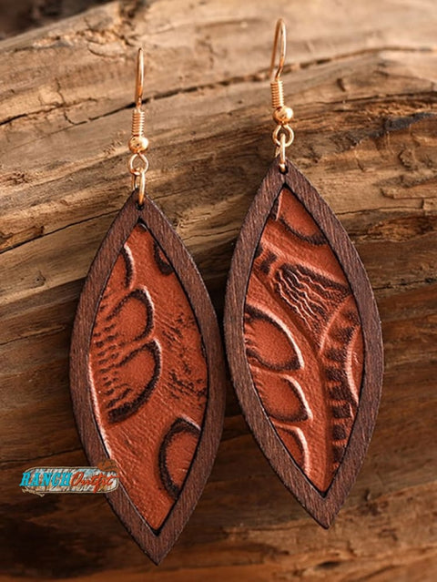 Western Style Leather Retro Embossed Drop Earrings Picture 3 / One-Size