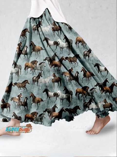 Women’s Western Style Retro Horse Print Loose Casual Skirt Picture 1 / S