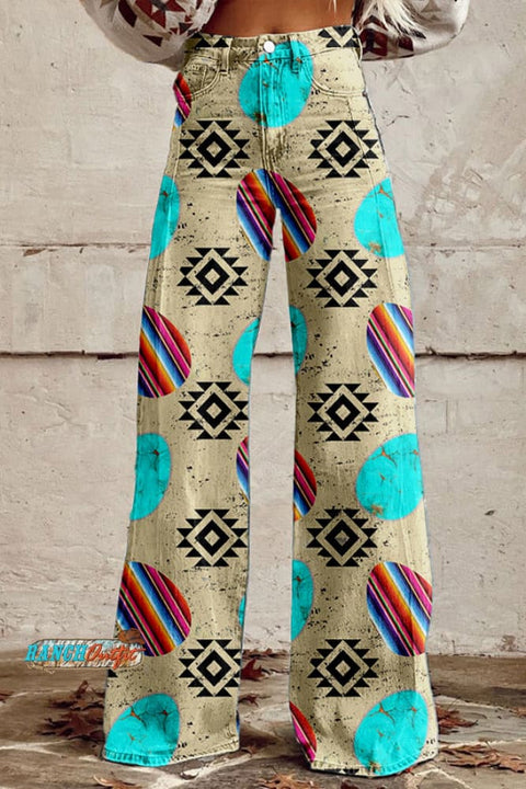 Western Easter Egg Aztec Wide Leg Pants