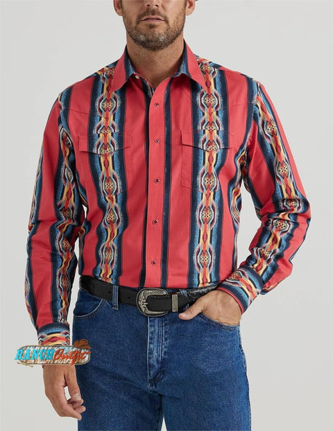 Long Sleeve Western Snap Printed Shirt In Red Flame