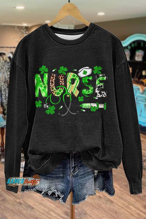 St.Patrick's Day Nurse Print Sweatshirt