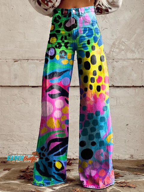 Women's Retro Colorful Leopard Print Art Casual Wide Leg Pants