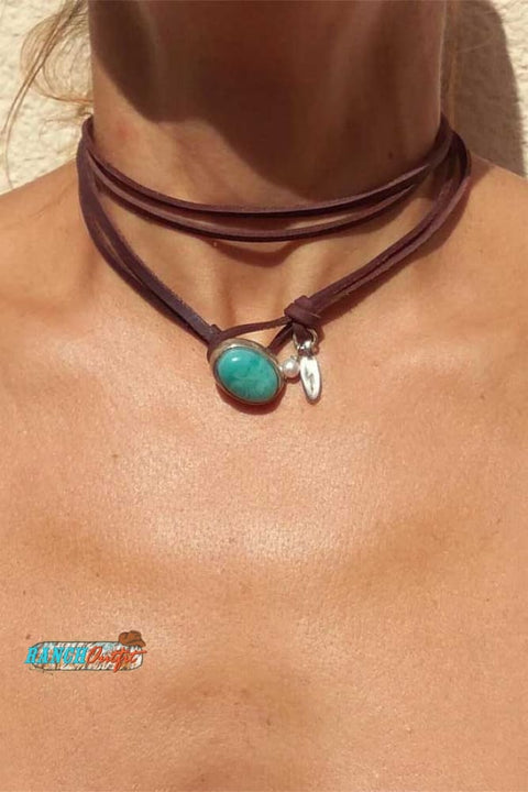 Boho Turquoise Pu Leather Necklace Green Accessories