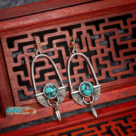 Vintage Earrings Boho Turquoise Ethnic Jewelry Western Cowgirl Engraving Creative Earring