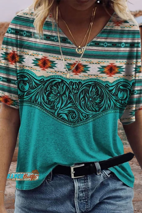 Women's Vintage Western Print Short Sleeve T-Shirt