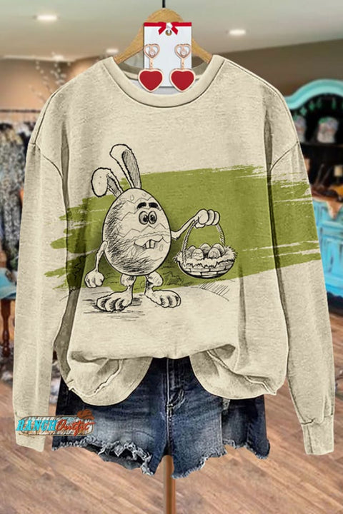 Easter Egg Print Crew Neck Sweatshirt