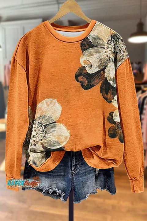 Chic Floral Print Long Sleeve Sweatshirt