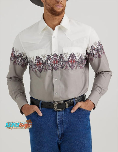 Long Sleeve Western Snap Printed Shirt In Steel Grey