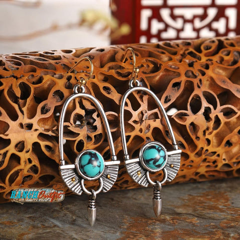 Vintage Earrings Boho Turquoise Ethnic Jewelry Western Cowgirl Engraving Creative Earring