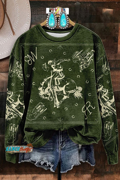 Vintage Western Rodeo Print Sweatshirt