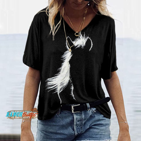 Western Horse Printed V Neck Comfy T Shirt