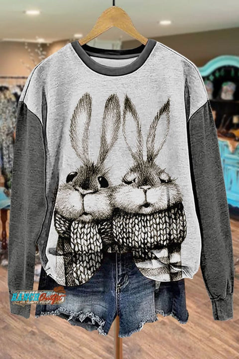 Contrast Bunny Print Easter Sweatshirt