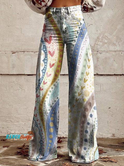 Women's Retro Heart Art Casual Wide Leg Pants