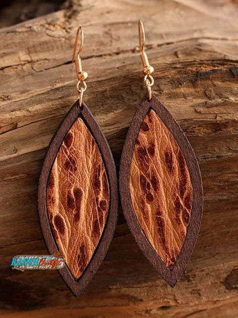 Western Style Leather Retro Embossed Drop Earrings Picture 2 / One-Size