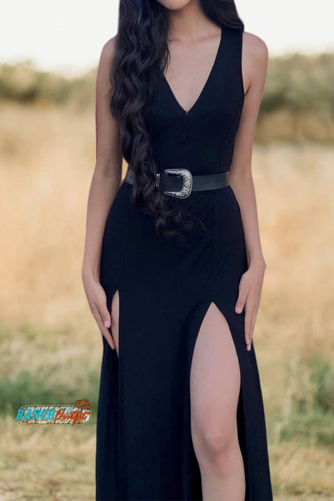 Casual V-Neck Slit Dress