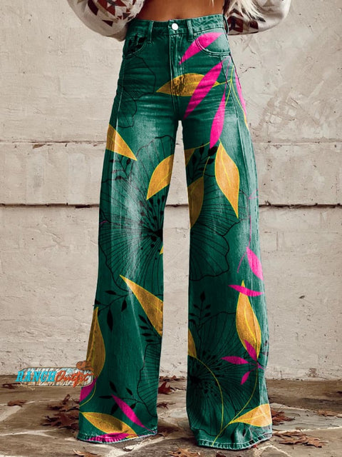 Women's Retro Colorful Floral Art Casual Wide Leg Pants