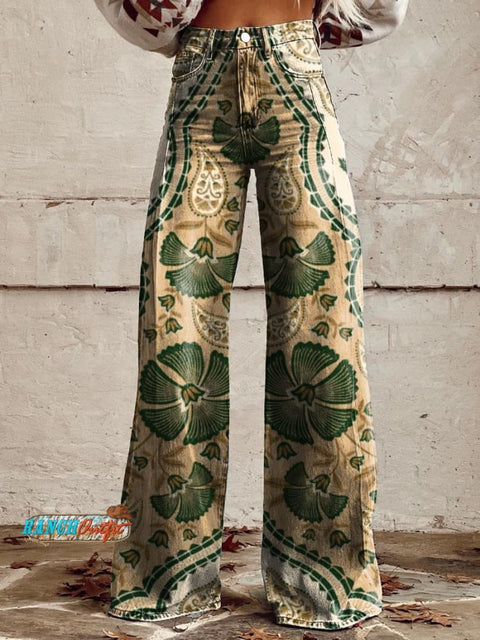 Women's Retro Ethnic Floral Art Casual Wide Leg Pants