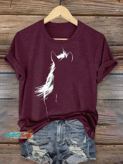 Silhouette Horse Art Print Printed T-Shirt S / Red