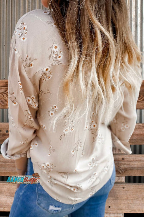 V Neck Daisy Print Blouse