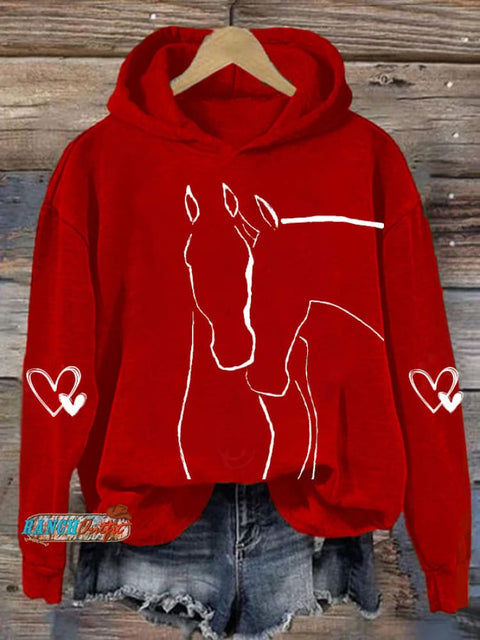 Women's Valentine's Day Cute Horses Casual Hoodie