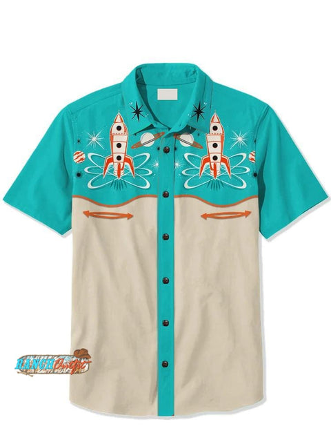 1950S Interstellar Atomic - 100% Cotton Shirt Blue / S